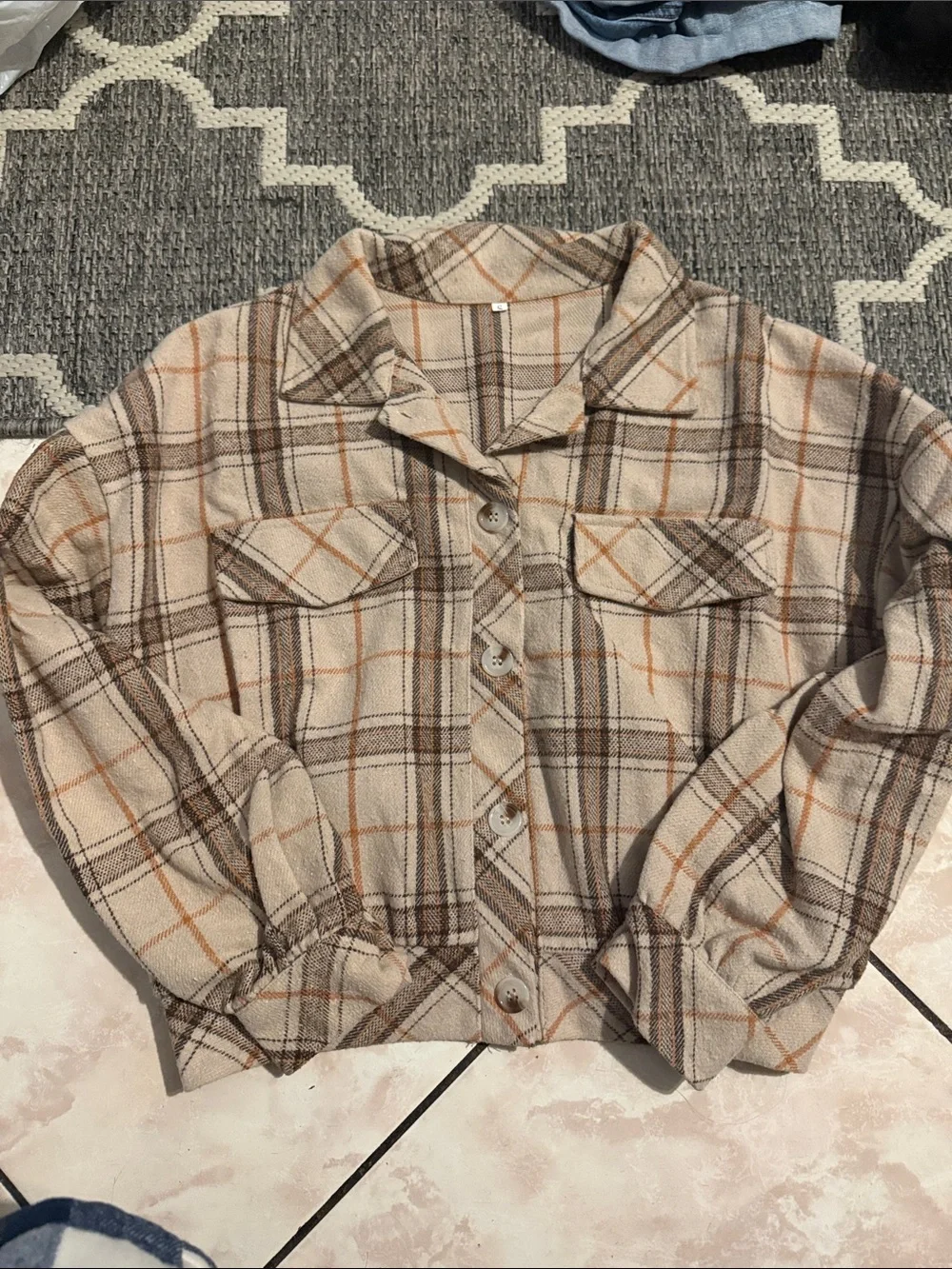 Beige Plaid Button-Front Jacket